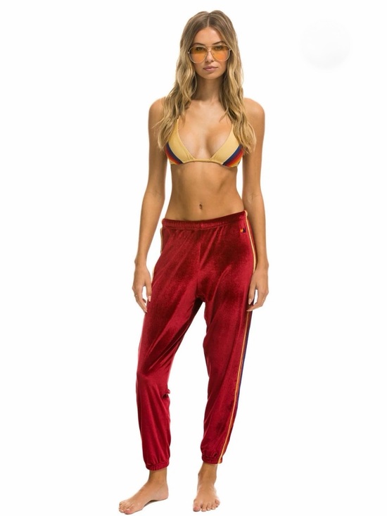 Aviator Nation Pants - Aviator Nation Classic Velvet Sweatpants in Red Three Stripe size Small